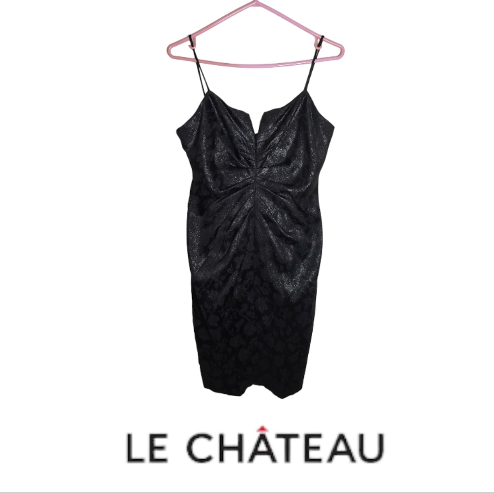 Le Chateau Black Floral Glitter Sweetheart Neck Dress